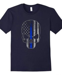 Blue Line American Flag Mens Skull T-Shirt DV01