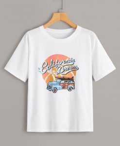 Car & Letter Print Tee shirt FD30