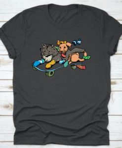 Cat Dog Skateboard Lovers T-Shirt AI01