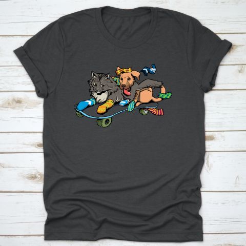 Cat Dog Skateboard Lovers T-Shirt AI01