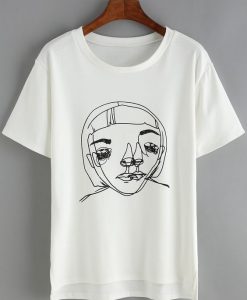 Dip Hem Print White T-Shirt FD30