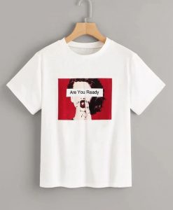 Figure And Slogan Print Tee T-Shirt AV01