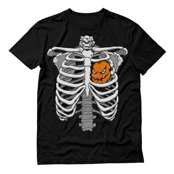 Skeleton Rib Cage Xray Pumpkin Heart T-Shirt AV01