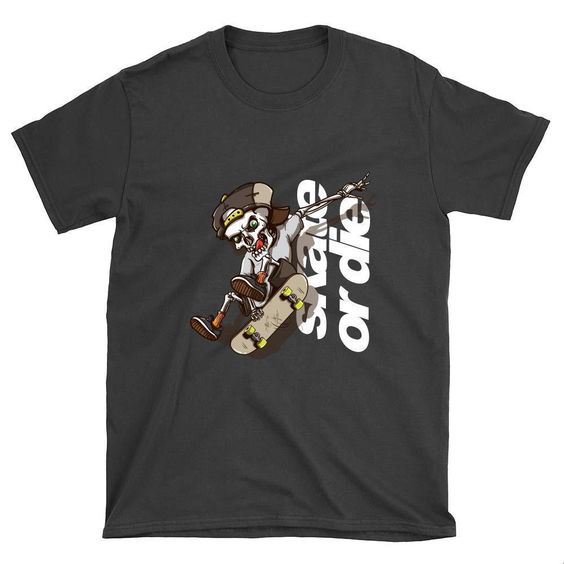 Skeleton Skate or Die Skateboard T-Shirt AI01