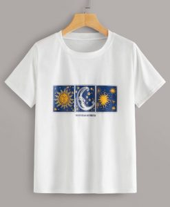 Sun Moon Star Print Tee T-Shirt AV01