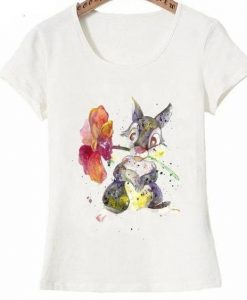 Watercolor Flowers Rabbit T-Shirt EL01