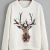 White Deer Print Sweatshirt FD30