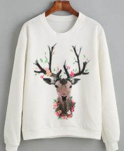 White Deer Print Sweatshirt FD30