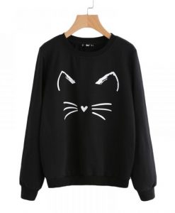 Women's Cat Printed Sweatshirt D4ER