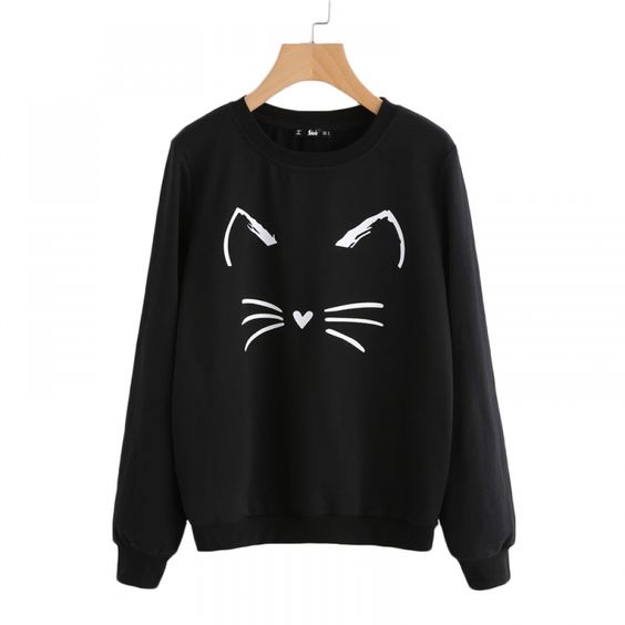 Women's Cat Printed Sweatshirt D4ER