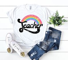 Rainbow Teacher Tshirt EL10F0