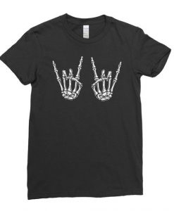 Halloween Scary Skeleton Rock Pop Hand T-Shirt