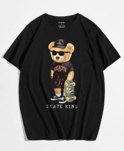 Men Bear Doll & Letter T-Shirt