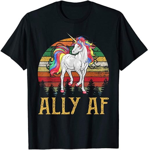 Proud Ally AF Rainbow Unicorn Lesbian Gay Pride LGBT T-Shirt AL13JN2