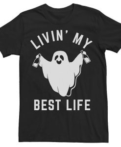 Livin' My Best Life Drinking Ghost Halloween T-Shirt AL