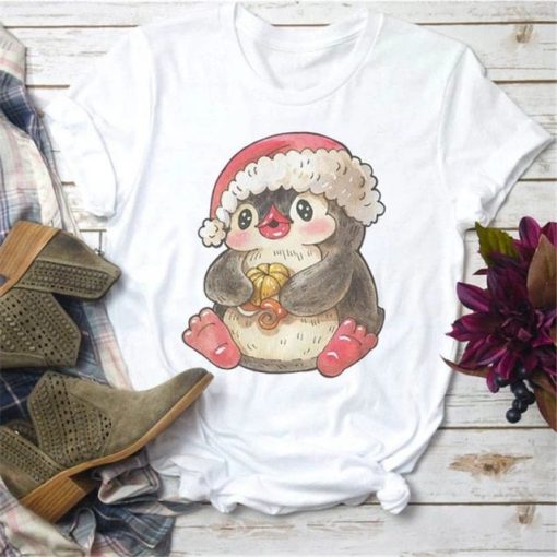 Merry Christmas Cute Cartoon Penguin T-Shirt AL