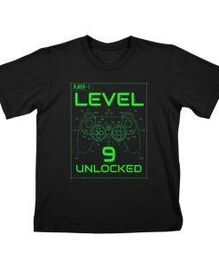 Neon Green Console Game Controller Cool Retro Gamer LEVEL 9 UNLOCKED Birthday T-Shirt AL