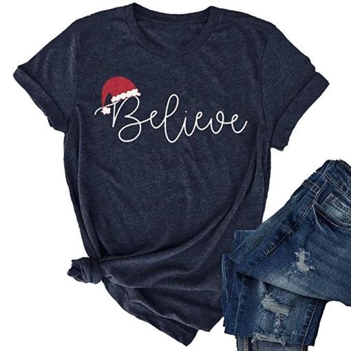Christmas Believe Hat Shirt Cute T-Shirt AL