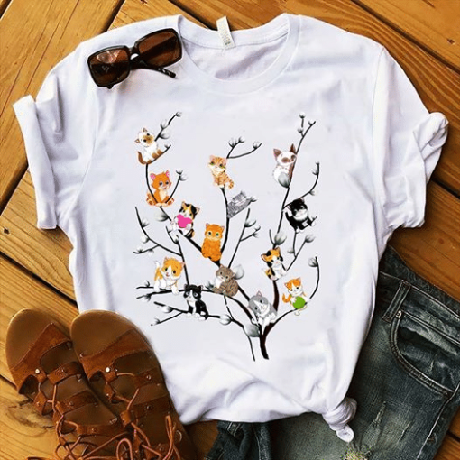 Cat Lovers Cute Tree T-Shirt AL