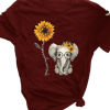 Blouse Cute Small Elephant Sunflower T-Shirt AL
