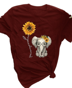 Blouse Cute Small Elephant Sunflower T-Shirt AL