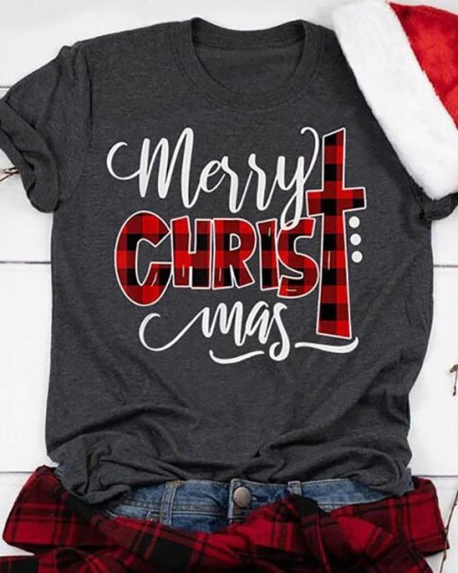 Buffalo Plaid Merry Christmas T-Shirt AL