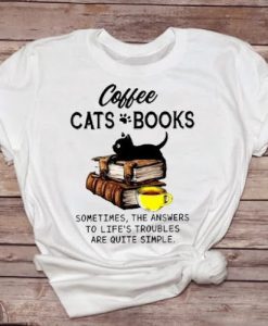 Coffee Cats Books T-Shirt AL