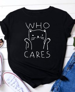 WHO CARES Letter Kitty T-Shirt AL