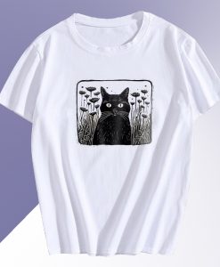 Vintage Floral Folklore Black Cat Tshirt